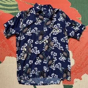 Navy blue pineapple Hawaiian shirt